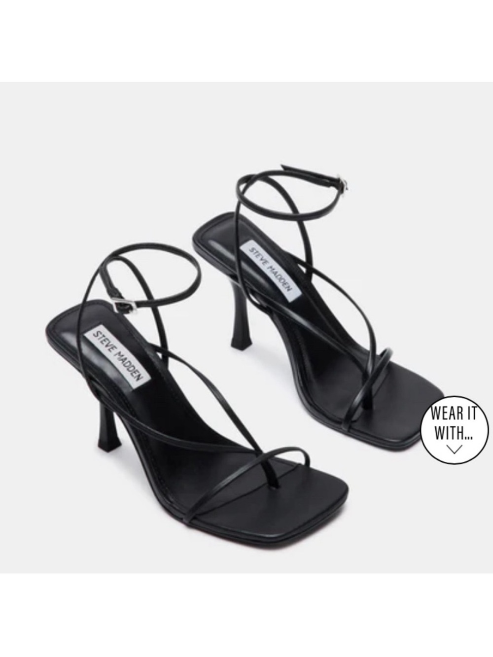 Steve Madden Black Strappy Square-Toe Heels
